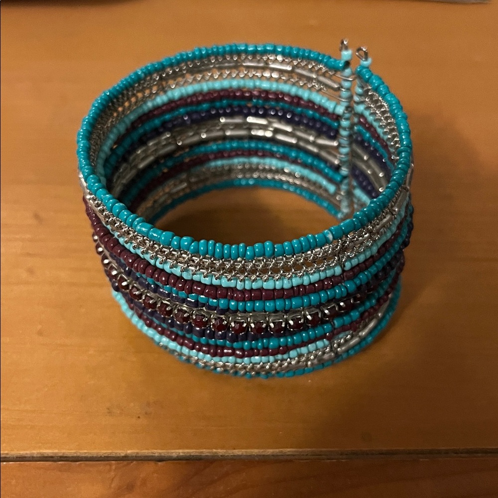Turquoise and Silver Layered Beaded Bracelet
